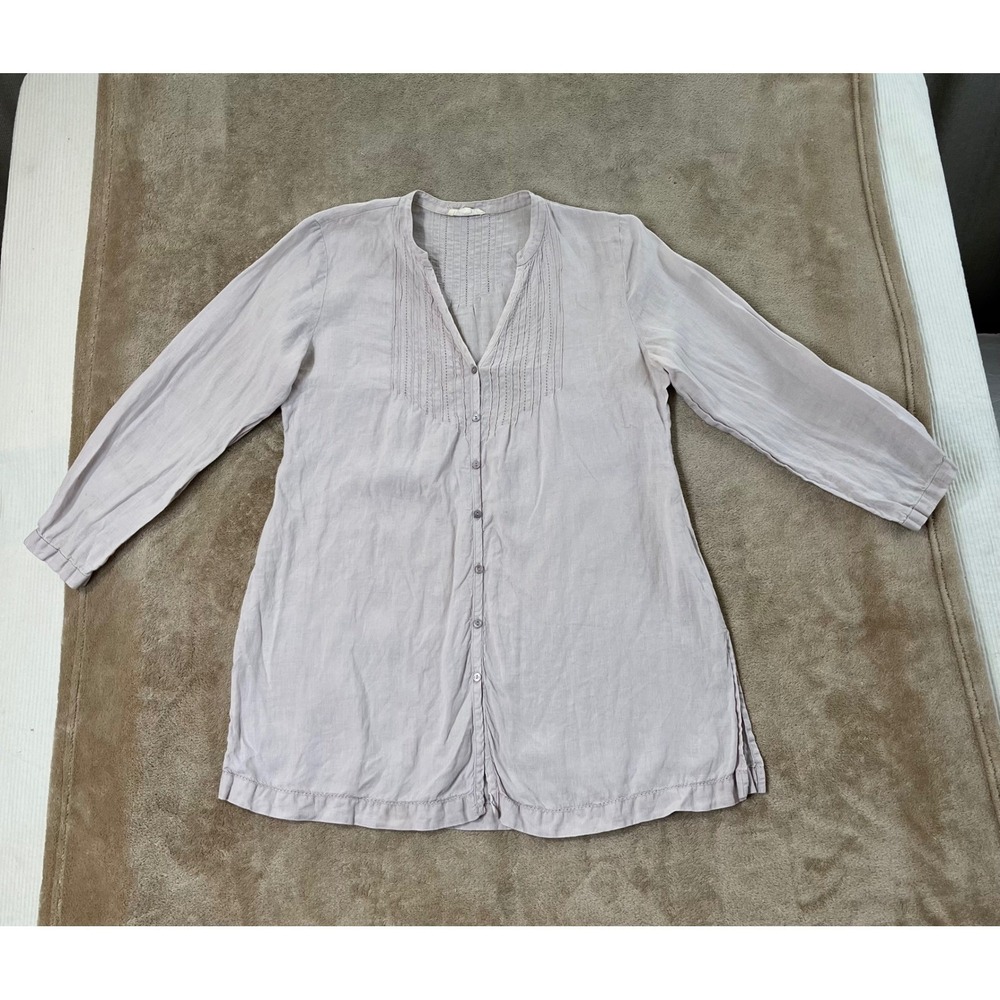 Eileen Fisher Tunic Top Womens XS Lavender‎ Irish Linen Pintuck Button Front
